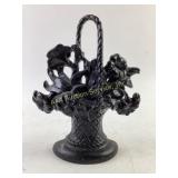 Cast Iron Basket Doorstop with Floral Design