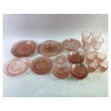 Pink Depression Glass Tableware Assorted Plates, C