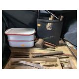 Mallet, hammer, rebar, kitchen knives, rusty,