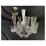 Fostoria American glass vases and bowl,
