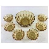 Amber Glass Serving Bowl With Matching Bowls
