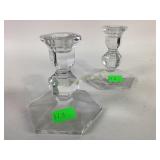 Pair signed Val St Lambert crystal candlesticks