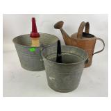 Galvanized tin buckets, watering can