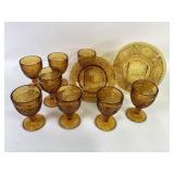 Indiana tiara amber glass (8) goblets, and bowl