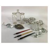 Opalescent glass whaled, clear glass birds,