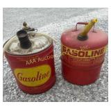 Two large metal gas cans/drums : 5 and 5.25