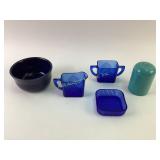 Fiestaware bowl and cheese shaker, cobalt blue