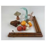 Mushroom Lot, marmaids, Homey Toad wood sculpture,
