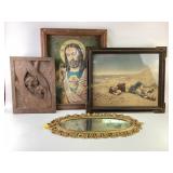 Syrco plastic rose mirror, carved raccoon art,