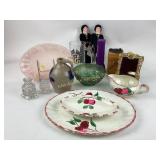 Beaumont pottery jug, carnival glass bowl. Bear