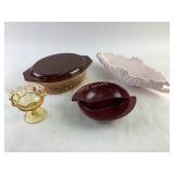 Pyrex Casserole with Lid, Glass Compote Bowl, and