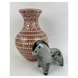 Ceramic pottery lot signed lot of 2, vase and