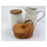 Longaberger ivory basket weave pitcher and