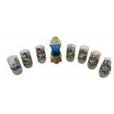 Vintage smurfs lot - 7 glasses, 1 large smurf toy