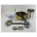 Aluminum flour canister, Wilton pewter salad