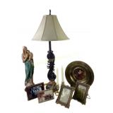 Table Lamp, Religious Figurine, Brass Plate, Candl