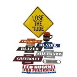 Metal Chevrolet signs, lose the tude cardboard