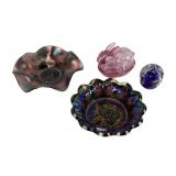 Carnival Glass Bowls, blown Glass Paperweight, and