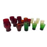 Red, Green, and Amber Pressed Glasses and Shot Gla