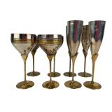 Brass and silver plate wine glasses and goblets
