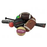 Bats & Balls lot: basketballs, footballs, variety
