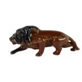 Lion figurine, ceramic brown lion pottery MCM