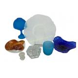 Satin blue fairy glass candle holder, cracked,