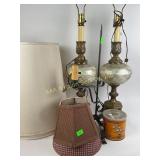 Brass and glass bulb style table lamps with