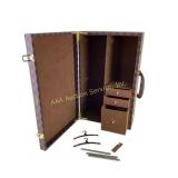 Brown Checkered Doll Travel Case with Compartments