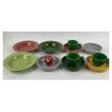Fiesta wear shallow bowls, mugs and salad bowls