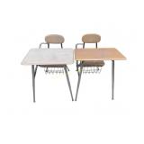 Metal and Laminate School Desks with Chairs and St