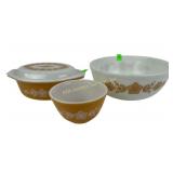 Pyrex butterfly gold 401 1 1/2 pt bowl, 404 4 qt