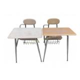 Metal and Laminate School Desks with Chairs and St