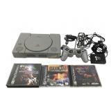 PlayStation one, with. 1 controller, and adapter,