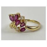 14K Yellow Gold Ring with Ruby Accents, Size 7.5