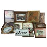 Framed Artwork, Decorative Signs, and Embroidered
