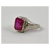 10K Gold Ring with Red Rectangular Gemstone, Size