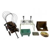 Decorative Items Including Miniature Wagon, Candle
