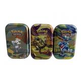 Collector Pokemon Tins with dice, cards, stickers
