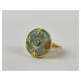 PAJ .925 Sterling Silver Jade Ring Size 7.5 With