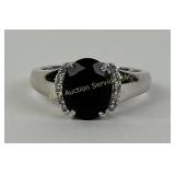 Sterling Silver 925 Size 7 Ring with Oval Black St
