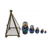 Russian Nesting Dolls With Glass and Brass Pyramid