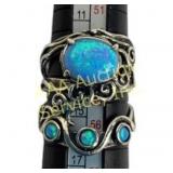 Sterling Silver Ring with Blue Opal Accents, Size
