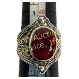 .925 Sterling Silver Ring with Red Oval Stone, Siz