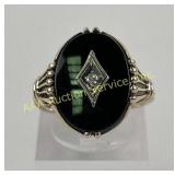 Gold Ring with Black Onyx and Diamond Accent,