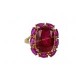 925 Size 8 Ring with Red Stone and Pink Accents