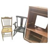 Entertainment Center and Wooden Chairs