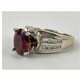 14k Gold Ring with Red Stone, Size 6