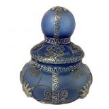 Blue Frosted Glass Jar with Silver Filigree