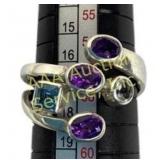 Sterling Silver SMT .925 Ring with Amethyst, Blue